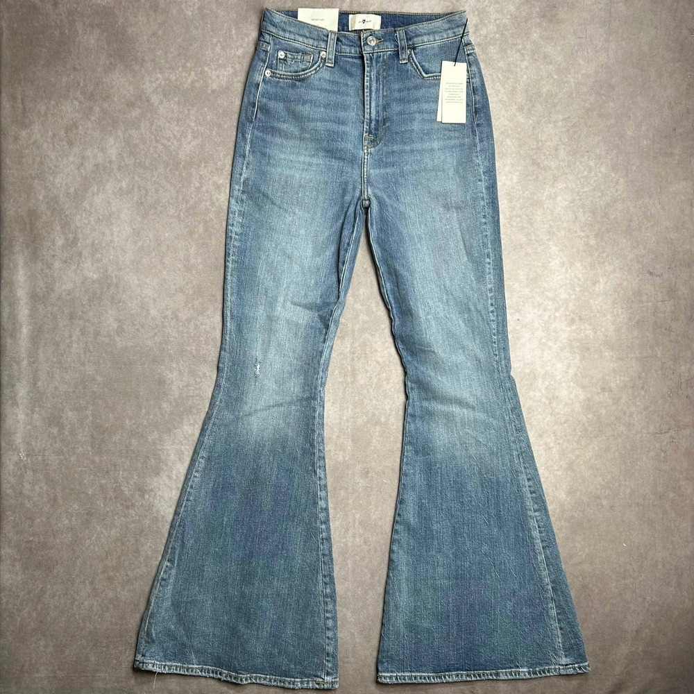 NWT 7 For All Mankind Megaflare High Rise Bell Bottom Jeans Blue (TAG 28)
